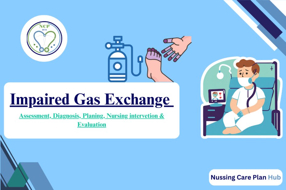 Comprehensive nursing care plan for impaired gas exchange with assessment, goals, interventions, and evaluation.